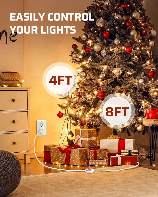 Alt view image 2 of 7 - 12 FT Light Extension Cord with ON/Off Switch for Christmas Lights, Step on Foot Switch Power Cord, Angled Flat Plug, 2-Prong 3 Outlets, 16/2C, White, ETL Listed