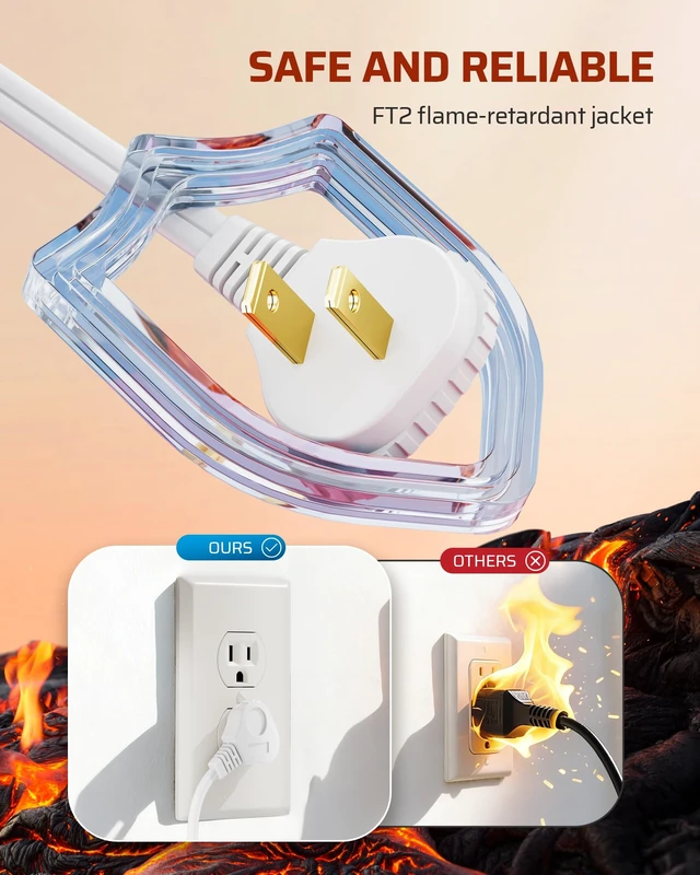 Alt view image 5 of 7 - 12 FT Light Extension Cord with ON/Off Switch for Christmas Lights, Step on Foot Switch Power Cord, Angled Flat Plug, 2-Prong 3 Outlets, 16/2C, White, ETL Listed