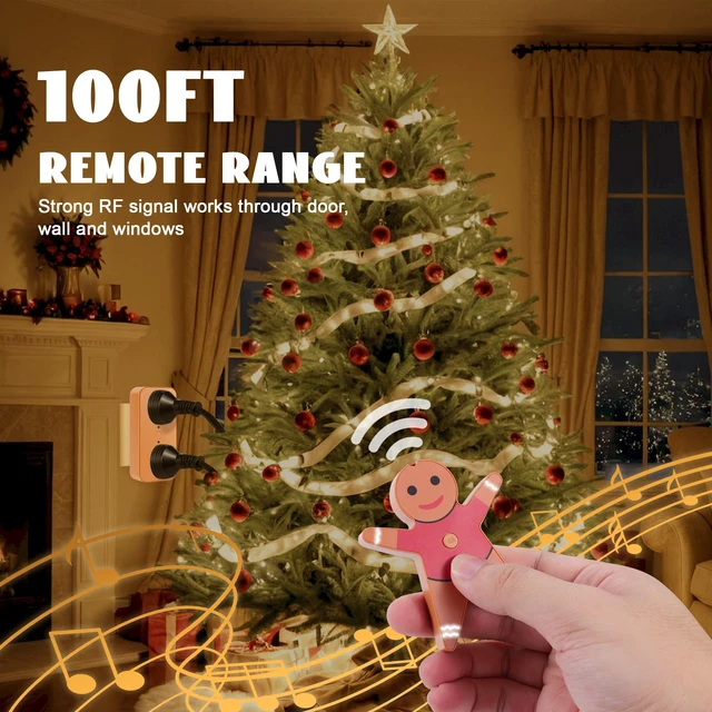 Alt view image 2 of 7 - Remote Control Outlet for Christmas Gingerbread Man, Wireless Remote Switch, with Built-in Music Feature, 100ft Range, for Christmas Tree Lights & Household Appliances, Gift for Christmas & Halloween