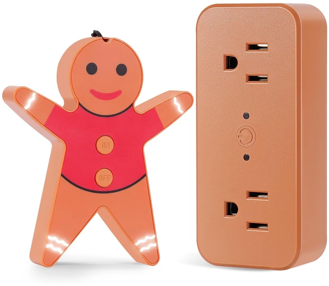 Main image of Remote Control Outlet for Christmas Gingerbread Man, Wireless Remote Switch, with Built-in Music Feature, 100ft Range, for Christmas Tree Lights & Household Appliances, Gift for Christmas & Halloween