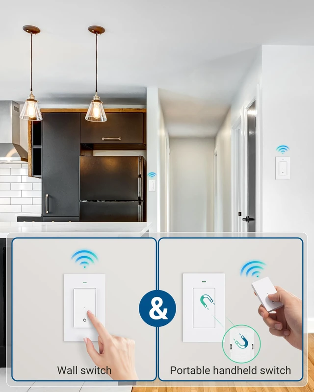Alt view image 5 of 7 - Wireless Light Switch and Receiver Kit, 7A | 1 Transmitter+1 Receiver, No in-Wall Wiring Required, 100FT RF Range, Programmable for Ceiling Lights, Fans, Lamps,ETL listed