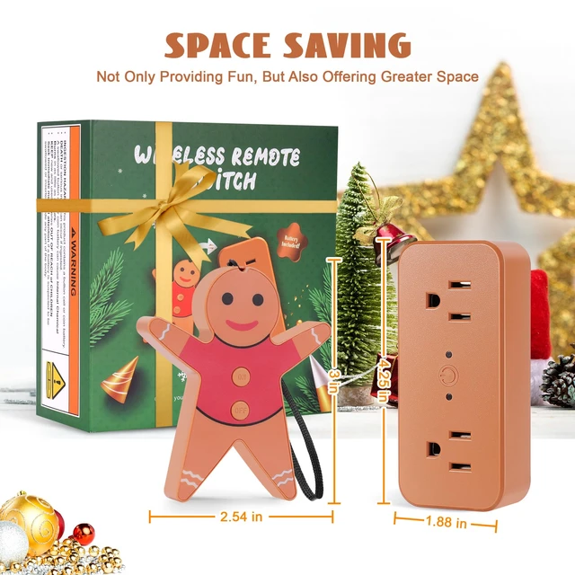 Alt view image 7 of 7 - Remote Control Outlet for Christmas Gingerbread Man, Wireless Remote Switch, with Built-in Music Feature, 100ft Range, for Christmas Tree Lights & Household Appliances, Gift for Christmas & Halloween
