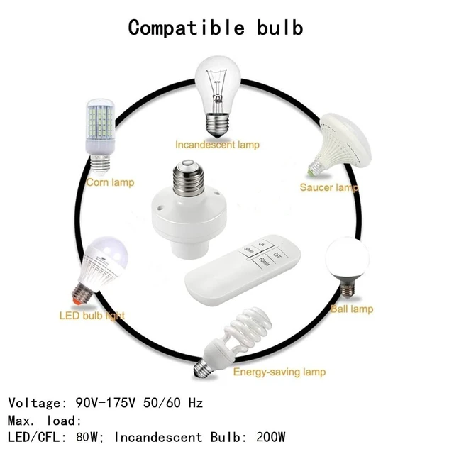 Alt view image 3 of 7 - Remote Control Light Lamp Socket E26 E27 Bulb Base Holder, Wireless Light Switch Kit with Timer
