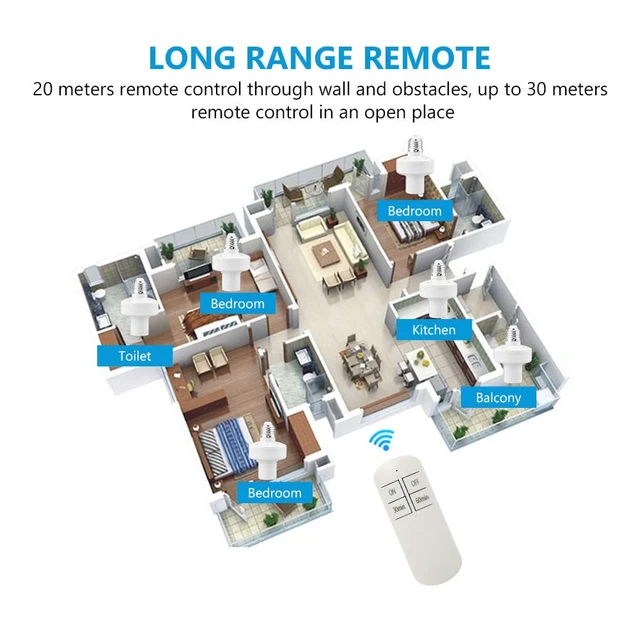 Alt view image 6 of 7 - Remote Control Light Lamp Socket E26 E27 Bulb Base Holder, Wireless Light Switch Kit with Timer
