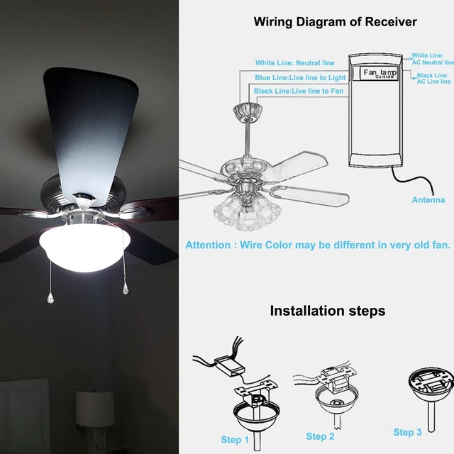 Alt view image 3 of 6 - Ceiling Fan Remote Control Kit,Universal Fan Speed,Light & Timing 3 in 1 Wireless Remote Control for Ceiling Fan Light, Fit for Honeywell Westinghouse Hunter and More