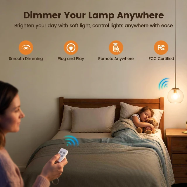 Alt view image 2 of 7 - Dimmer Switch Kit with Remote, Fits 200W INC & 150W LED | Wireless Remote and Receiver, Single Pole, No Wiring, Plug and Play, 200FT RF Range for Ceiling Lights, Pendant Lights