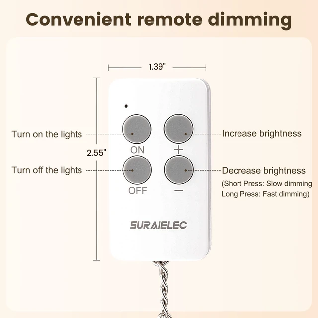 Alt view image 7 of 7 - Dimmer Switch Kit with Remote, Fits 200W INC & 150W LED | Wireless Remote and Receiver, Single Pole, No Wiring, Plug and Play, 200FT RF Range for Ceiling Lights, Pendant Lights