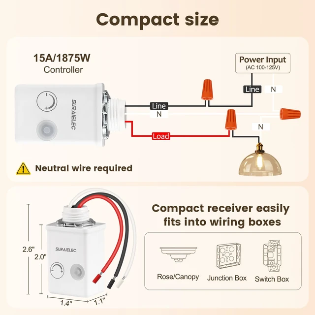 Alt view image 6 of 7 - Dimmer Switch Kit with Remote, Fits 200W INC & 150W LED | Wireless Remote and Receiver, Single Pole, No Wiring, Plug and Play, 200FT RF Range for Ceiling Lights, Pendant Lights