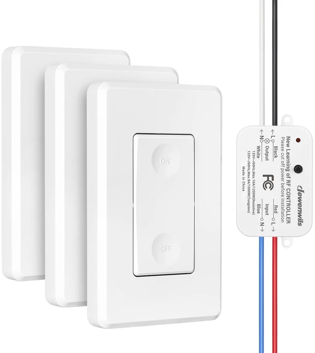 Main image of Wireless Wall Light Switch Kit, Remote Control Switch | 3 Switches+1 Receiver, No Wiring, No WiFi, 100FT RF Range, 1000W Tungsten / 600W Fluorescent / 200W LED
