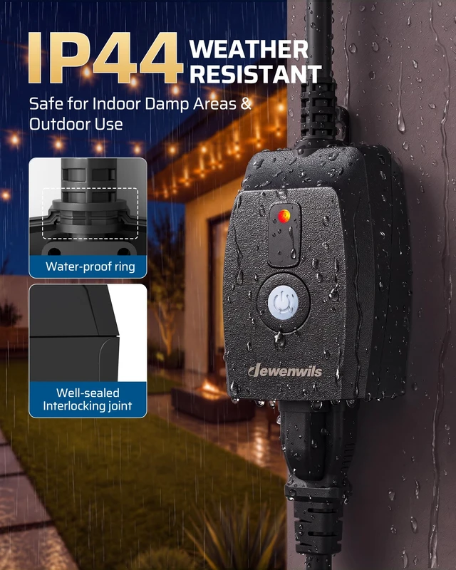 Alt view image 2 of 7 - Outdoor Wireless Remote Control Outlet, 125V 15A Heavy Duty | 100FT Range, SJTW Power Cord, Weatherproof Remote Control Switch for String Lights, Landscape Lights, 1 Remote 3 Outlet