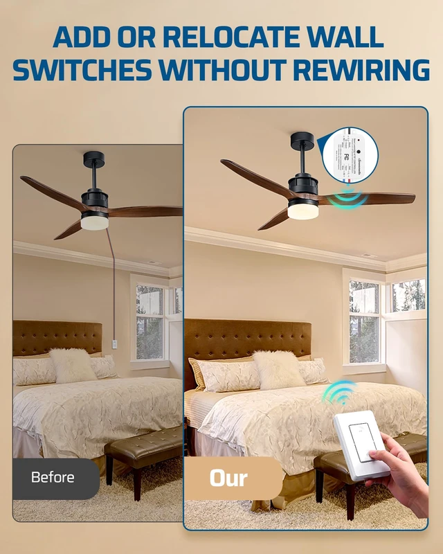 Alt view image 3 of 7 - Wireless Wall Light Switch Kit, Remote Control Switch | 3 Switches+1 Receiver, No Wiring, No WiFi, 100FT RF Range, 1000W Tungsten / 600W Fluorescent / 200W LED