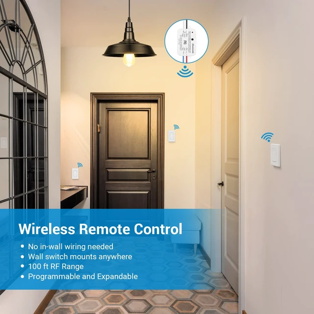 Alt view image 5 of 7 - Wireless Wall Light Switch Kit, Remote Control Switch | 3 Switches+1 Receiver, No Wiring, No WiFi, 100FT RF Range, 1000W Tungsten / 600W Fluorescent / 200W LED