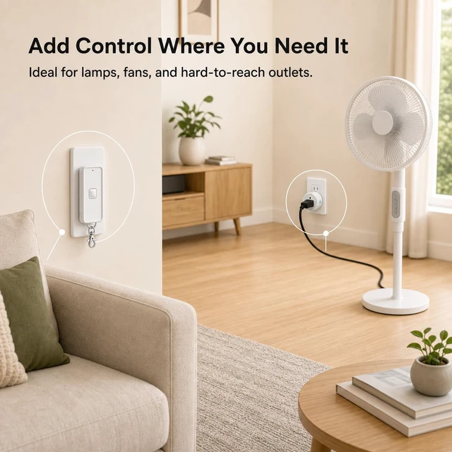 Alt view image 2 of 6 - Remote Control Outlet Wireless Light Switch, 1 Pack Expandable and Removable Remote Outlet Switches for Christmas Light, Lamp, Appliance, FCC Listed, 1 Controller for 1 Outlet