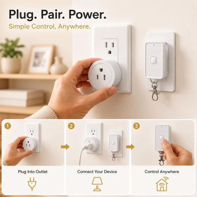 Alt view image 5 of 6 - Remote Control Outlet Wireless Light Switch, 1 Pack Expandable and Removable Remote Outlet Switches for Christmas Light, Lamp, Appliance, FCC Listed, 1 Controller for 1 Outlet
