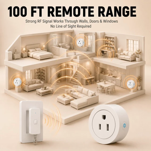 Alt view image 4 of 6 - Remote Control Outlet Wireless Light Switch, 1 Pack Expandable and Removable Remote Outlet Switches for Christmas Light, Lamp, Appliance, FCC Listed, 1 Controller for 1 Outlet