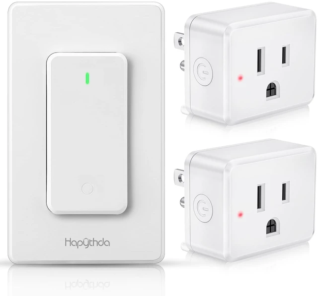 Main image of Remote Control Outlet, Wireless Wall Mounted Light Switch, 15A/1500W Remote Outlet for Light & Small Electrical Appliance, 300 Feet RF Range, Anti-Surge 4000V, 1 Remote and 2 Outlets