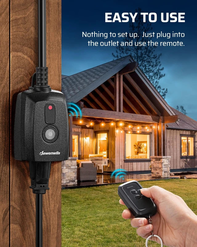 Alt view image 2 of 7 - Outdoor Remote Control Outlet, Indoor Wireless Remote Control Switch, Weatherproof Electrical Plug in Switch, 3-Prong 15A, 6-Inch Cord, 100FT Range, 2 Remotes 1 Outlet, ETL Listed