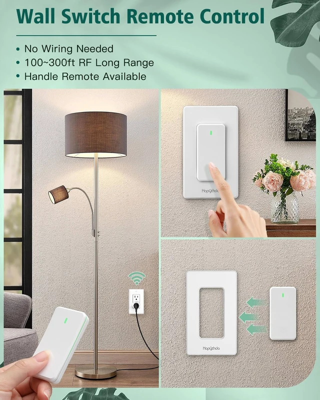 Alt view image 2 of 7 - Remote Control Outlet, Wireless Wall Mounted Light Switch, 15A/1500W Remote Outlet for Light & Small Electrical Appliance, 300 Feet RF Range, Anti-Surge 4000V, 1 Remote and 2 Outlets