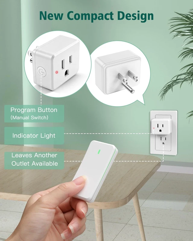 Alt view image 3 of 7 - Remote Control Outlet, Wireless Wall Mounted Light Switch, 15A/1500W Remote Outlet for Light & Small Electrical Appliance, 300 Feet RF Range, Anti-Surge 4000V, 1 Remote and 2 Outlets