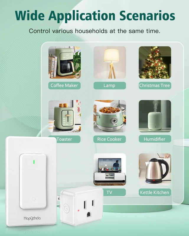 Alt view image 6 of 7 - Remote Control Outlet, Wireless Wall Mounted Light Switch, 15A/1500W Remote Outlet for Light & Small Electrical Appliance, 300 Feet RF Range, Anti-Surge 4000V, 1 Remote and 2 Outlets