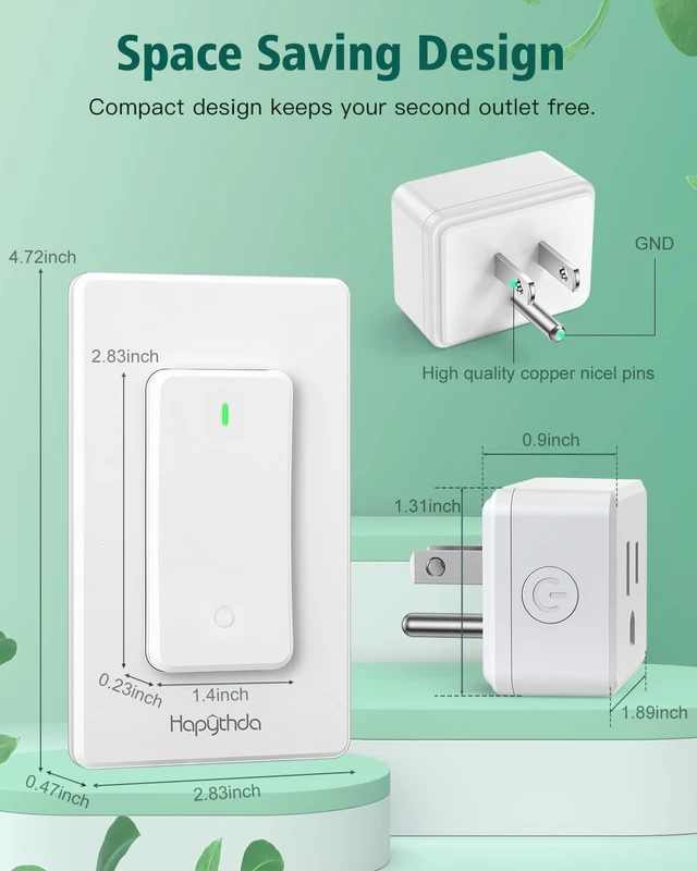 Alt view image 7 of 7 - Remote Control Outlet, Wireless Wall Mounted Light Switch, 15A/1500W Remote Outlet for Light & Small Electrical Appliance, 300 Feet RF Range, Anti-Surge 4000V, 1 Remote and 2 Outlets