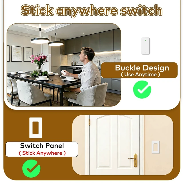 Alt view image 2 of 7 - 3 Independent Remote Control Outlets with Wireless Wall Switch | 500FT RF Range, Wall Mounted Light Switch with Plugs, 15A/1500W, for Lamps/Lights/Household Appliances, TUV listed