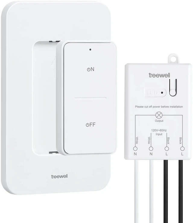 Main image of Wireless Light Switch and Receiver Kit, 200FT RF Long Range | Remote Control Light Switch, 10A/1200W, Wireless Wall Switch for Ceiling Light, Fan, Lamps, No Rewiring, No Interference