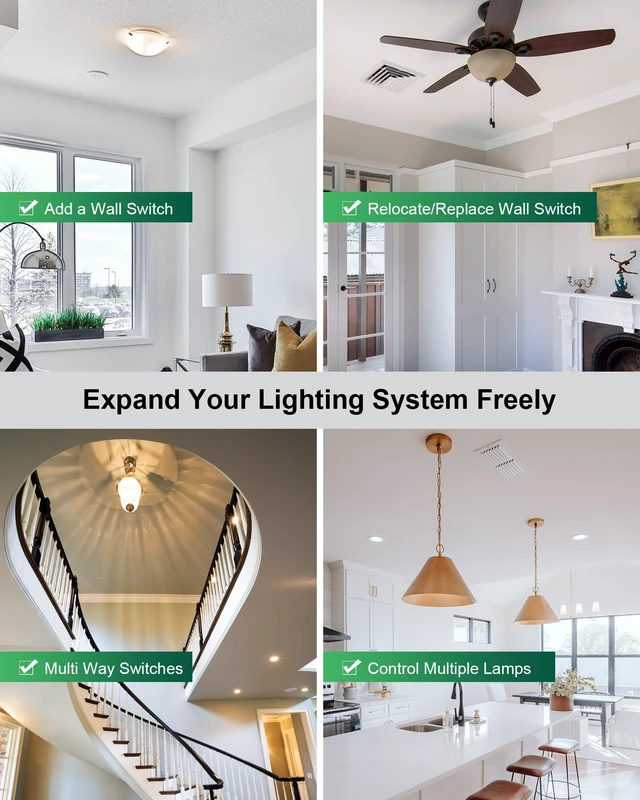 Alt view image 7 of 7 - Wireless Light Switch and Receiver Kit, 200FT RF Long Range | Remote Control Light Switch, 10A/1200W, Wireless Wall Switch for Ceiling Light, Fan, Lamps, No Rewiring, No Interference