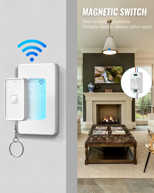 Alt view image 2 of 7 - Wireless Light Switch and Receiver Kit, Remote Light Switches, No in-Wall Wiring Required, Remote Control Wall Switch for Ceiling Lights, Fan, 100 Ft RF Range, FCC Listed W15RC1106