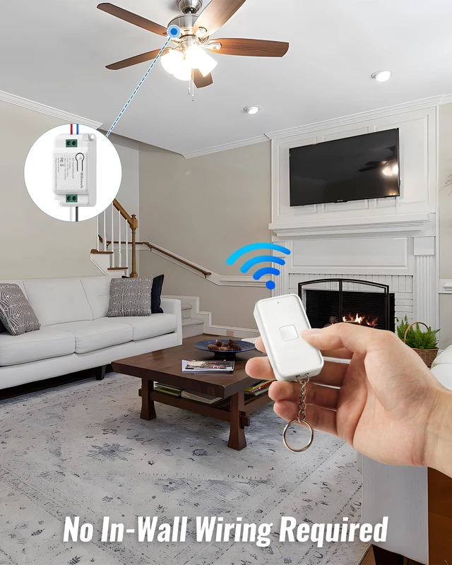 Alt view image 3 of 7 - Wireless Light Switch and Receiver Kit, Remote Light Switches, No in-Wall Wiring Required, Remote Control Wall Switch for Ceiling Lights, Fan, 100 Ft RF Range, FCC Listed W15RC1106
