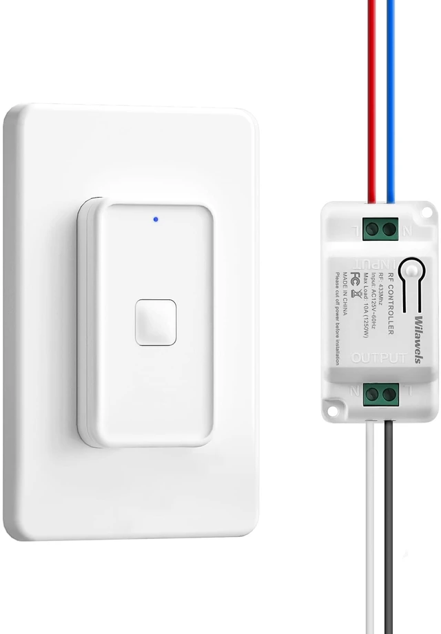Main image of Wireless Light Switch and Receiver Kit, Remote Light Switches, No in-Wall Wiring Required, Remote Control Wall Switch for Ceiling Lights, Fan, 100 Ft RF Range, FCC Listed W15RC1106