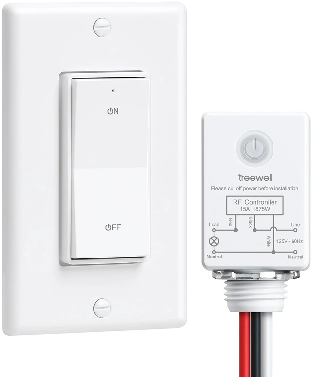 Main image of Wireless Light Switch and Receiver Kit, Decorator Rocker Switch | 200FT Long Range RF Remote Control, 15A/1875W, for Ceiling Light, Fans, Lamps, Pre-Programmed, No Rewiring, No Interference
