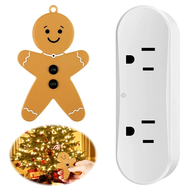 Main image of Wireless Remote Control Outlet Switch for Christmas Tree Lights, Gingerbread Man Remote Light Switch Kit for Christmas Tree and Long Range Lighting Control, White (1 Pack)