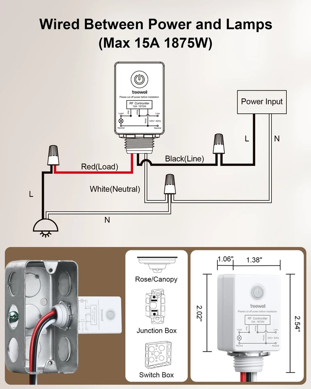 Alt view image 6 of 7 - Wireless Light Switch and Receiver Kit, Decorator Rocker Switch | 200FT Long Range RF Remote Control, 15A/1875W, for Ceiling Light, Fans, Lamps, Pre-Programmed, No Rewiring, No Interference