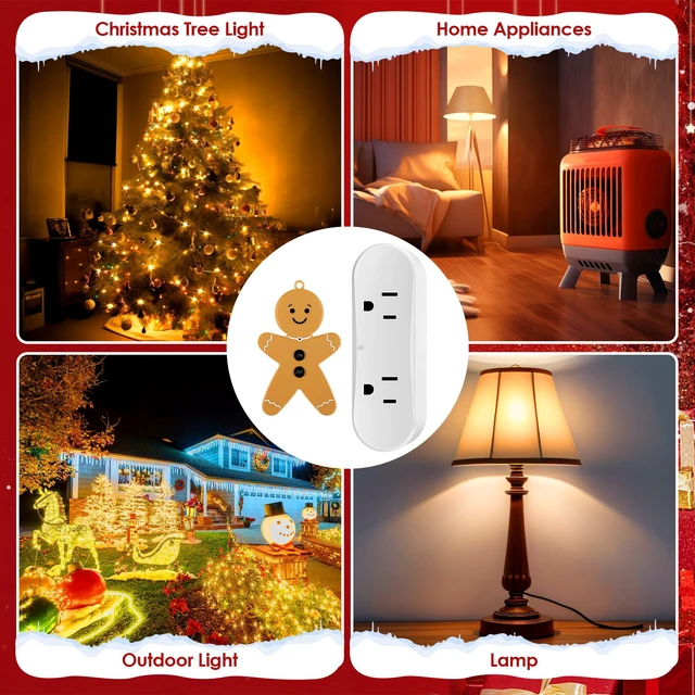 Alt view image 7 of 7 - Wireless Remote Control Outlet Switch for Christmas Tree Lights, Gingerbread Man Remote Light Switch Kit for Christmas Tree and Long Range Lighting Control, White (1 Pack)