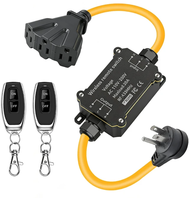 Main image of AC 110V-250V Outdoor Remote Control Outlet with 3 Grounded Outlets | Wireless Waterproof Power Switch,164FT Range,20A Heavy Duty Plug for Garden Lights,Pump,Holiday Decorations