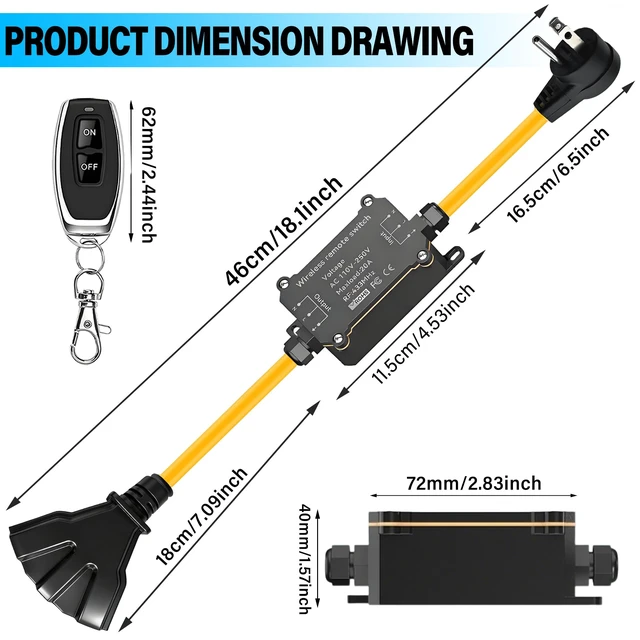 Alt view image 2 of 7 - AC 110V-250V Outdoor Remote Control Outlet with 3 Grounded Outlets | Wireless Waterproof Power Switch,164FT Range,20A Heavy Duty Plug for Garden Lights,Pump,Holiday Decorations