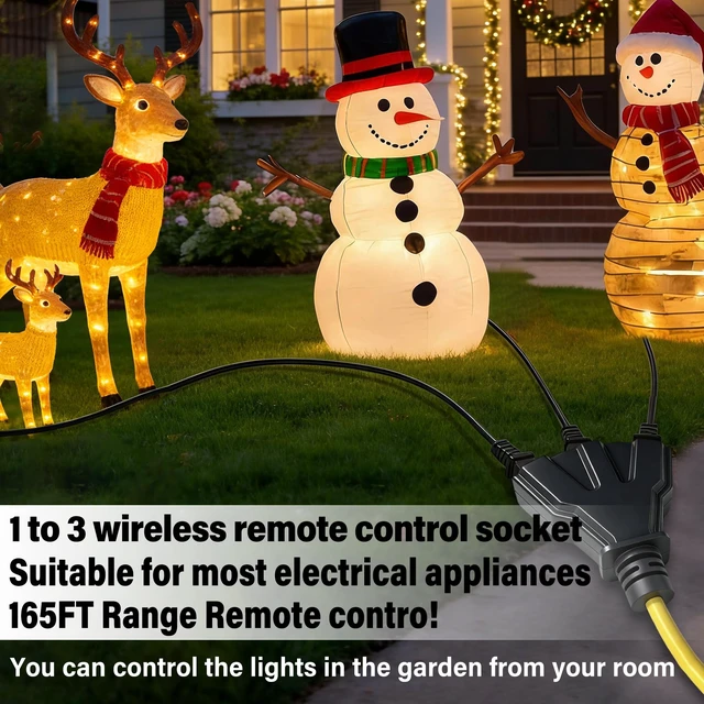 Alt view image 6 of 7 - AC 110V-250V Outdoor Remote Control Outlet with 3 Grounded Outlets | Wireless Waterproof Power Switch,164FT Range,20A Heavy Duty Plug for Garden Lights,Pump,Holiday Decorations