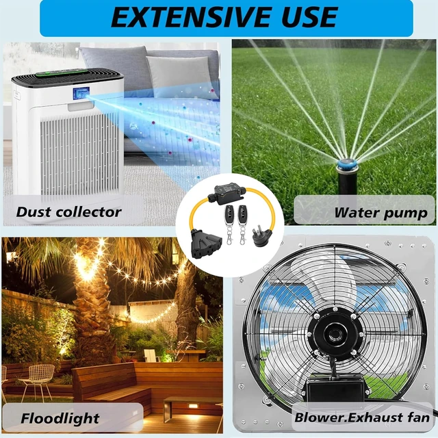 Alt view image 7 of 7 - AC 110V-250V Outdoor Remote Control Outlet with 3 Grounded Outlets | Wireless Waterproof Power Switch,164FT Range,20A Heavy Duty Plug for Garden Lights,Pump,Holiday Decorations