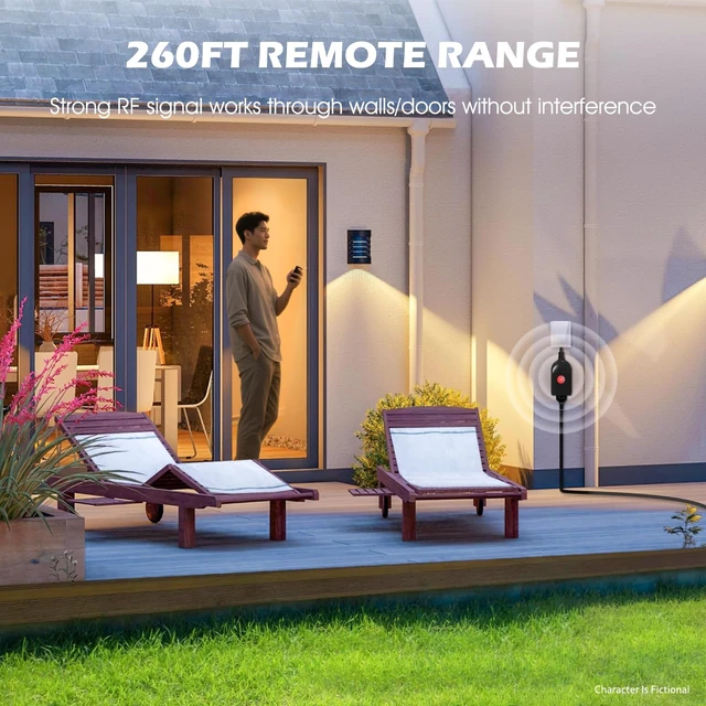 Alt view image 3 of 7 - Outdoor Indoor Wireless Remote Control Outlet, 260Ft Range, 15 A Heavy Duty Weatherproof Remote Light Switch with 6-Inch Cord, FCC&ETL Listed