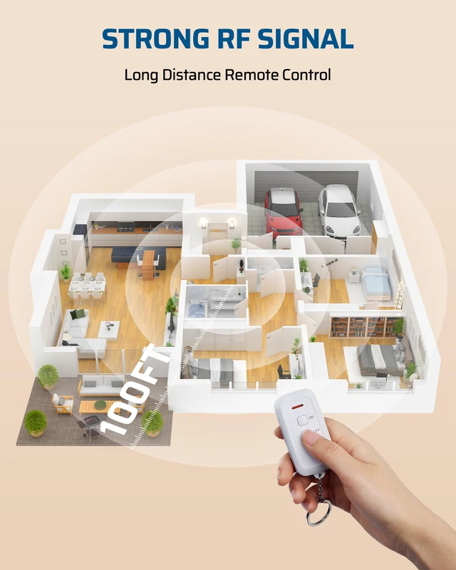 Alt view image 4 of 7 - Wireless Light Switch and Receiver Kit, 15A/1800W Remote Control | No Wiring Required, No Interference, 100 ft Range, Expandable Wall Switch for Lamp, Ceiling Light, Fan & Indoor Lighting