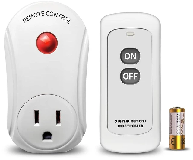 Main image of Remote Control Outlet, Wireless Electrical Plug Switch for Lights, Lamps, Fans, 100ft RF Range,15A 1800W (1 Remote + 1 Outlet+1 Battery)