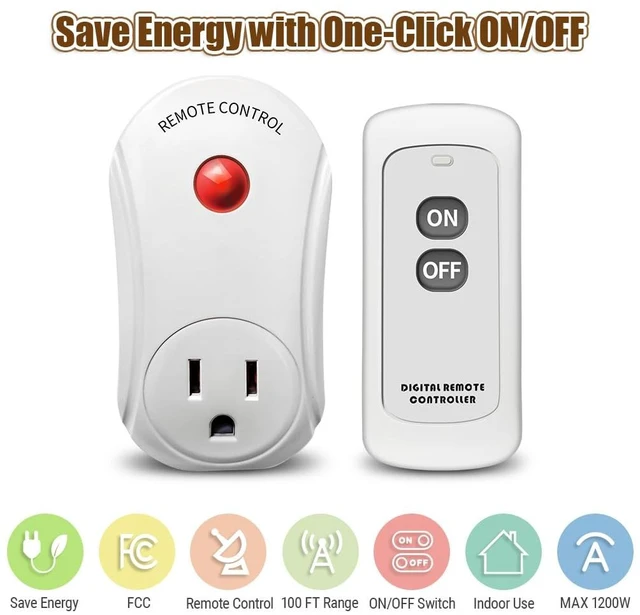 Alt view image 5 of 7 - Remote Control Outlet, Wireless Electrical Plug Switch for Lights, Lamps, Fans, 100ft RF Range,15A 1800W (1 Remote + 1 Outlet+1 Battery)