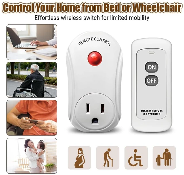 Alt view image 6 of 7 - Remote Control Outlet, Wireless Electrical Plug Switch for Lights, Lamps, Fans, 100ft RF Range,15A 1800W (1 Remote + 1 Outlet+1 Battery)