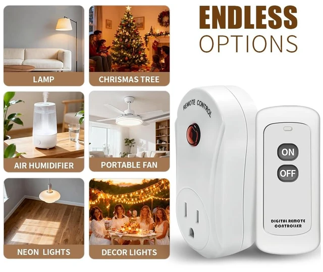 Alt view image 4 of 7 - Remote Control Outlet, Wireless Electrical Plug Switch for Lights, Lamps, Fans, 100ft RF Range,15A 1800W (1 Remote + 1 Outlet+1 Battery)