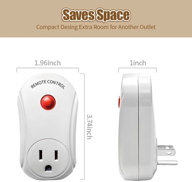 Alt view image 7 of 7 - Remote Control Outlet, Wireless Electrical Plug Switch for Lights, Lamps, Fans, 100ft RF Range,15A 1800W (1 Remote + 1 Outlet+1 Battery)