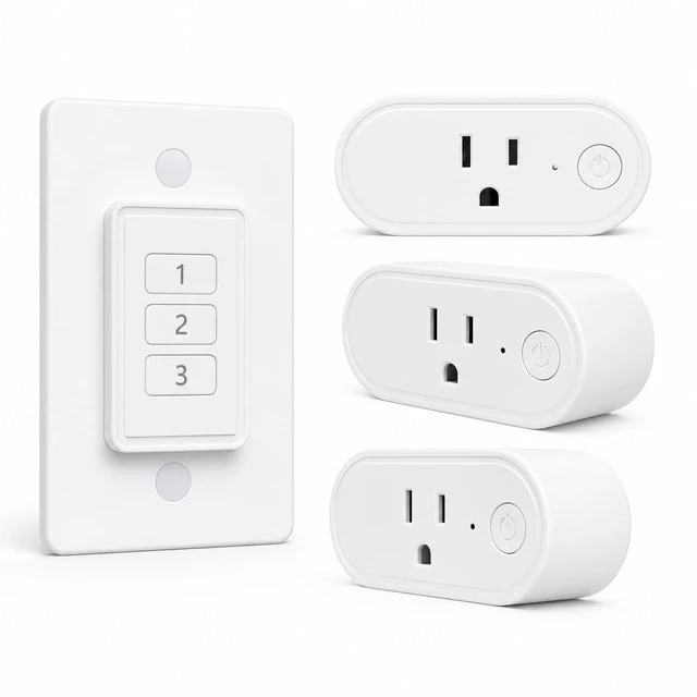 Main image of Remote Control Outlet: Wireless Light Switch with Wall Plate Long Range Plug in On Off Switch for Lights & Small Appliances 1 Remote for 3 Outlets no Wiring