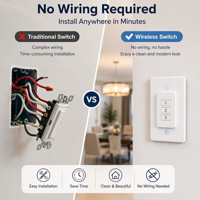 Alt view image 4 of 7 - Remote Control Outlet: Wireless Light Switch with Wall Plate Long Range Plug in On Off Switch for Lights & Small Appliances 1 Remote for 3 Outlets no Wiring
