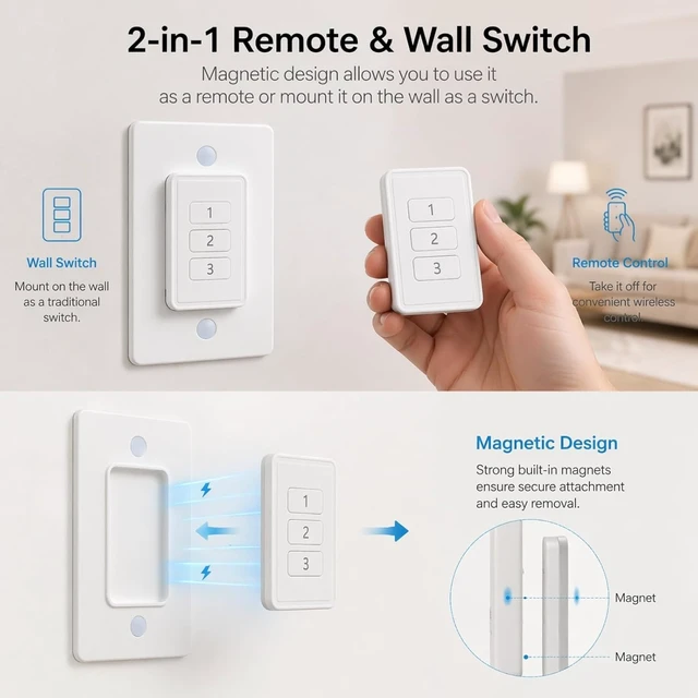 Alt view image 5 of 7 - Remote Control Outlet: Wireless Light Switch with Wall Plate Long Range Plug in On Off Switch for Lights & Small Appliances 1 Remote for 3 Outlets no Wiring