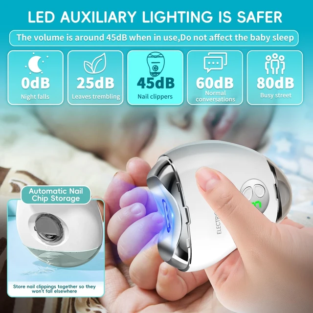 Alt view image 6 of 7 - Electric Nail Clippers, with LED Light and Nail File, Fingernail Clipper Storage, 3 Speeds Ideal Digital Display, USB Rechargeable Safety Nail Trimmer for Baby, Kids, Seniors, Caregivers